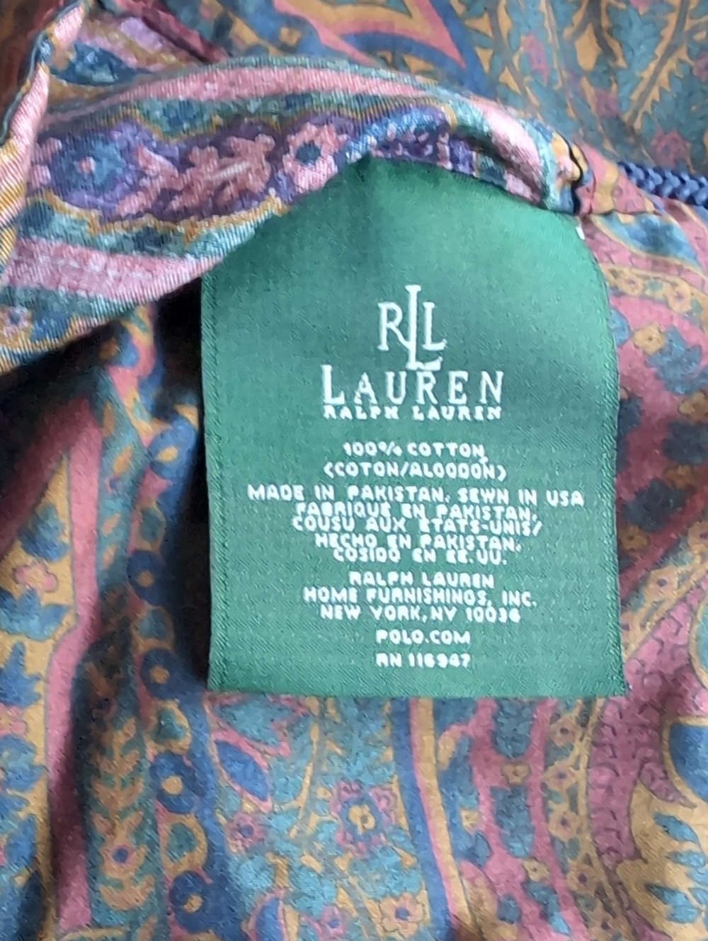 Lauren Ralph Lauren Paisley Cotton Pillow with Green Label and Multicolor Print